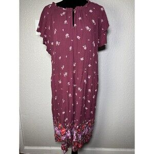 Old Navy Fit & Flare Mini Dress Womens Size xl Short Sleeve Floral Burgundy
